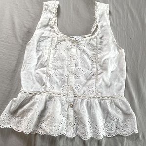 Cotton button down crochet eyelet blouse